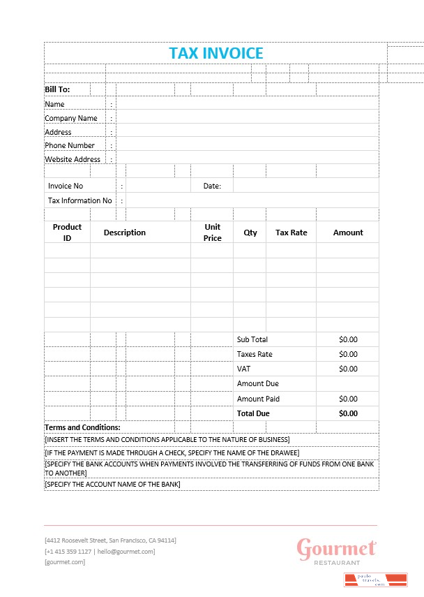 Sample Tax Invoice Template PSD template